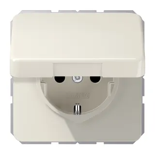 Jung SCHUKO Steckdose, 16 A 250 V ~, Schraubklemmen, ohne Krallen, Klappdeckel, Thermoplast, Serie CD, weiß CD1521BFKL