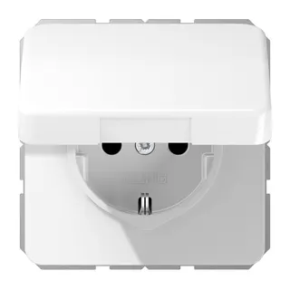 Jung SCHUKO Steckdose, 16 A 250 V ~, Schraubklemmen, ohne Krallen, Klappdeckel, Thermoplast, Serie CD, alpinweiß CD1521BFKLWW