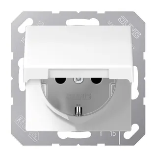 Jung SCHUKO Steckdose, 16 A 250 V ~, Schraubklemmen, Klappdeckel, Duroplast, Serie AS, alpinweiß AS1521KLWW