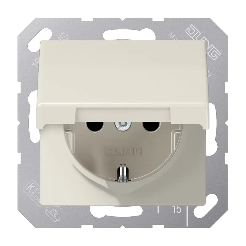 Jung SCHUKO Steckdose, 16 A 250 V ~, Schraubklemmen, Klappdeckel, Duroplast, Serie AS, weiß AS1521KL