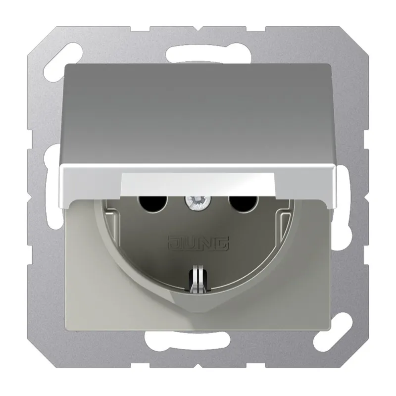 Jung Zentralplatte für SCHUKO®-Steckdosen, Klappdeckel, Serie A, aluminium A1520KLPLAL