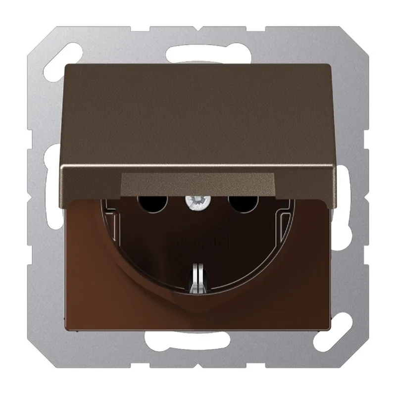 Jung Zentralplatte für SCHUKO®-Steckdosen, Klappdeckel, Serie A, mokka A1520KLPLMO