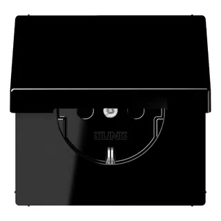 Jung SCHUKO Steckdose, 16 A 250 V ~, Schraubklemmen, Klappdeckel, Duroplast, Serie LS, schwarz LS1521KLSW