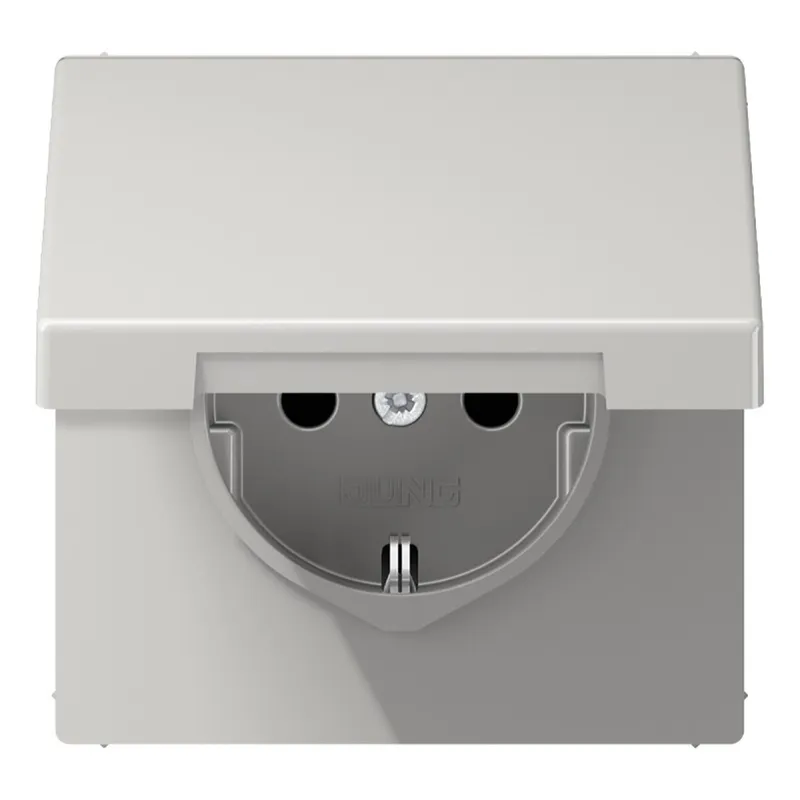Jung SCHUKO Steckdose, 16 A 250 V ~, Schraubklemmen, Klappdeckel, Duroplast, Serie LS, lichtgrau LS1521KLLG
