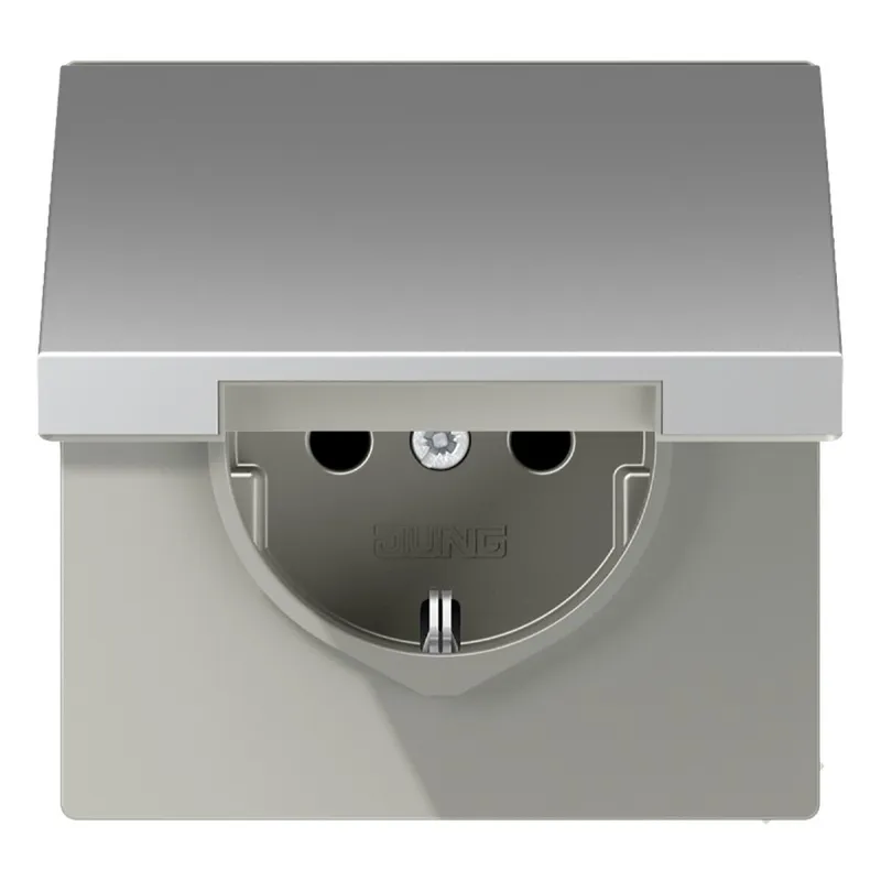 Jung SCHUKO Steckdose, 16 A 250 V ~, ohne Krallen, Klappdeckel, Serie LS, Aluminium AL1520NKL