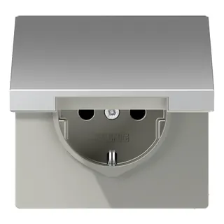 Jung SCHUKO Steckdose, 16 A 250 V ~, ohne Krallen, Klappdeckel, Serie LS, Aluminium AL1520NKL