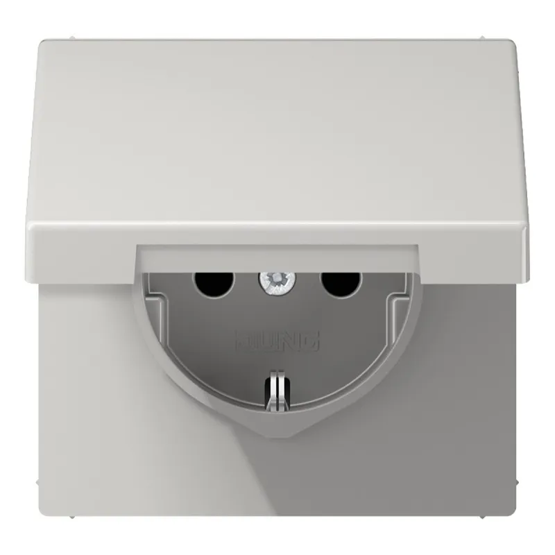 Jung SCHUKO Steckdose, 16 A 250 V ~, ohne Krallen, Klappdeckel, Duroplast, Serie LS, lichtgrau LS1520NKLLG
