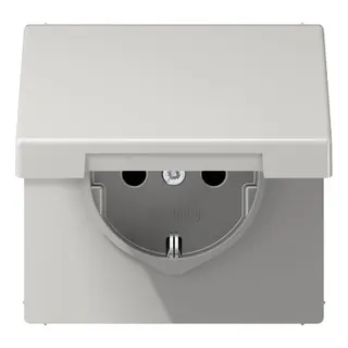 Jung SCHUKO Steckdose, 16 A 250 V ~, ohne Krallen, Klappdeckel, Duroplast, Serie LS, lichtgrau LS1520NKLLG