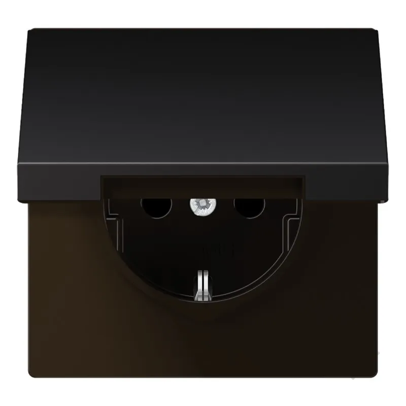 Jung SCHUKO Steckdose, 16 A 250 V ~, ohne Krallen, Klappdeckel, Aluminium lackiert, Serie LS, dark AL1520NKLD
