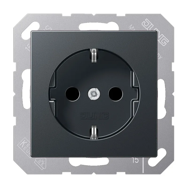 Jung SCHUKO Steckdose, 16 A 250 V ~, Schraubklemmen, Thermoplast lackiert, Serie A, anthrazit matt A1521BFANM