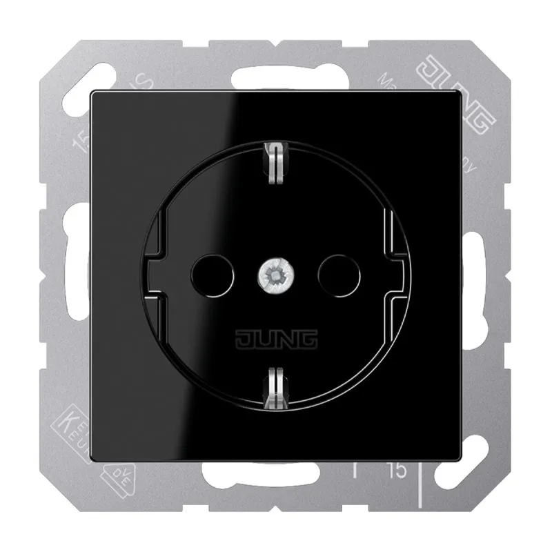 Jung SCHUKO Steckdose, 16 A 250 V ~, Schraubklemmen, Thermoplast, Serie A, schwarz A1521BFSW