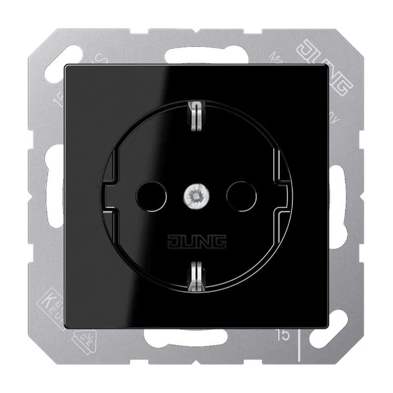 Jung SCHUKO Steckdose, 16 A 250 V ~, Schraubklemmen, Duroplast, Serie A, schwarz A1521SW
