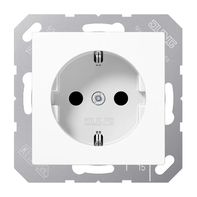 Jung SCHUKO Steckdose, 16 A 250 V ~, Schraubklemmen, Thermoplast, Serie AS/A, alpinweiß A1521BFWW