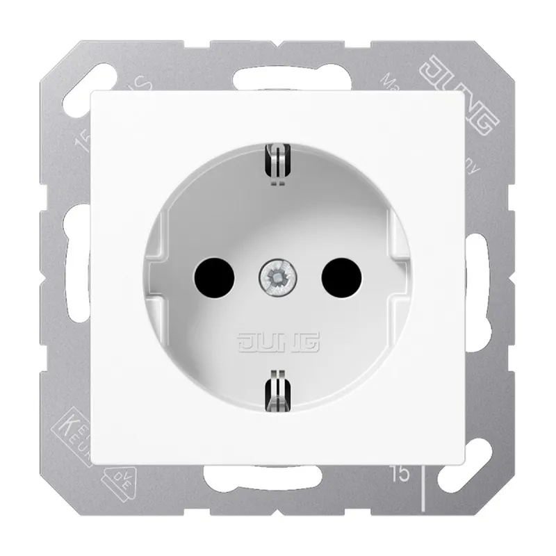 Jung SCHUKO Steckdose, 16 A 250 V ~, Schraubklemmen, Duroplast, Serie AS/A, alpinweiß A1521WW