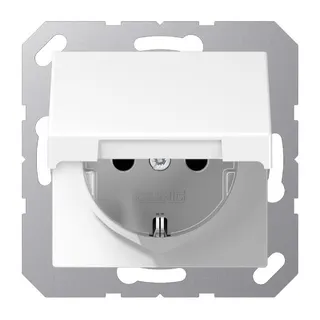 Jung SCHUKO Steckdose, 16 A 250 V ~, ohne Krallen, Klappdeckel, Thermoplast, Serie A, alpinweiß A1520NBFKLWW