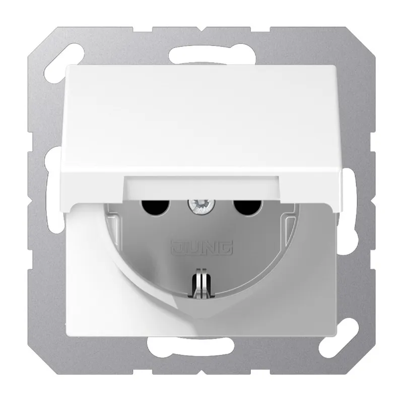 Jung SCHUKO Steckdose, 16 A 250 V ~, ohne Krallen, Klappdeckel, Duroplast, Serie A, alpinweiß A1520NKLWW