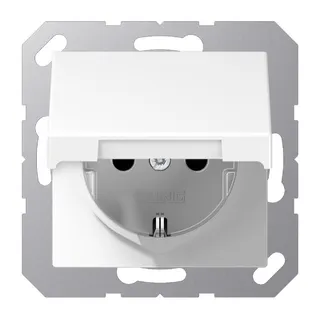 Jung SCHUKO Steckdose, 16 A 250 V ~, ohne Krallen, Klappdeckel, Duroplast, Serie A, alpinweiß A1520NKLWW