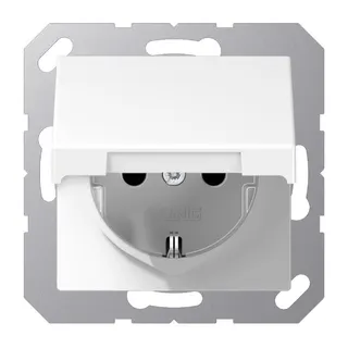 Jung SCHUKO Steckdose, 16 A 250 V ~, Schraubklemmen, ohne Krallen, Klappdeckel, Thermoplast, Serie A, alpinweiß A1521BFKLWW