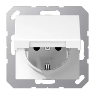 Jung SCHUKO Steckdose, 16 A 250 V ~, Schraubklemmen, ohne Krallen, Klappdeckel, Duroplast, Serie A, alpinweiß A1521KLWW