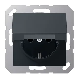 Jung SCHUKO Steckdose, 16 A 250 V ~, ohne Krallen, Klappdeckel, Thermoplast lackiert, Serie A, anthrazit matt A1520NBFKLANM
