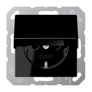 Jung SCHUKO Steckdose, 16 A 250 V ~, Schraubklemmen, ohne Krallen, Klappdeckel, Duroplast, Serie A, schwarz A1521KLSW