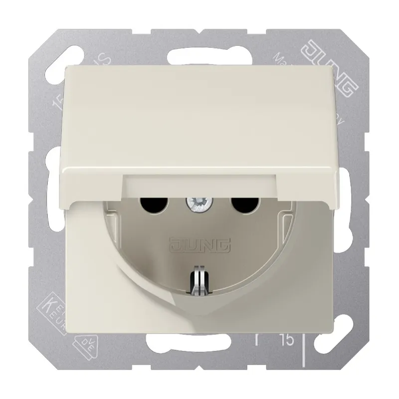 Jung SCHUKO Steckdose, 16 A 250 V ~, Schraubklemmen, Klappdeckel, Thermoplast, Serie AS, weiß AS1521BFKL