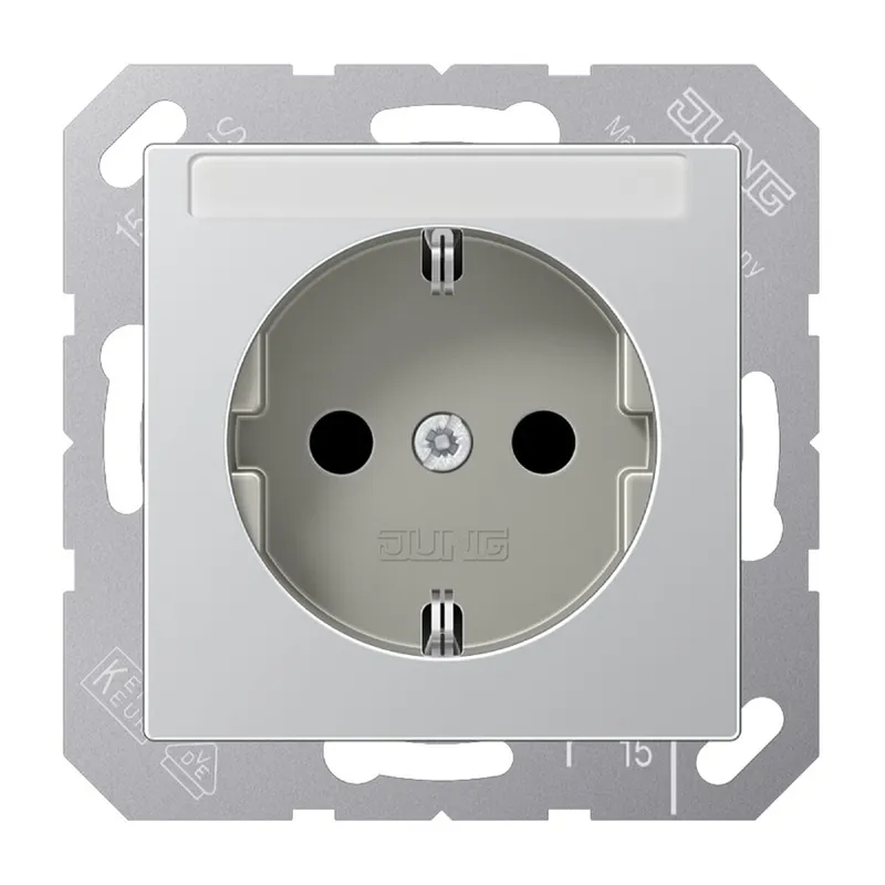 Jung SCHUKO Steckdose, 16 A 250 V ~, mit Schriftfeld, SAFETY+, Thermoplast lackiert, Serie A, aluminium A1520BFKINAAL