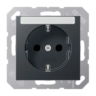 Jung SCHUKO Steckdose, 16 A 250 V ~, mit Schriftfeld, SAFETY+, Thermoplast lackiert, Serie A, anthrazit matt A1520BFKINAANM