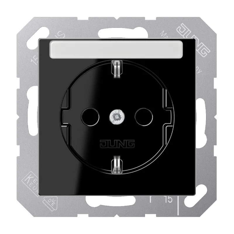 Jung SCHUKO Steckdose, 16 A 250 V ~, mit Schriftfeld, Thermoplast, Serie A, schwarz A1520BFNASW