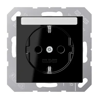 Jung SCHUKO Steckdose, 16 A 250 V ~, mit Schriftfeld, SAFETY+, Thermoplast, Serie A, schwarz A1520BFKINASW