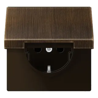 Jung SCHUKO Steckdose, 16 A 250 V ~, Schraubklemmen, Klappdeckel, Messing, Serie LS, Messing antik ME1521KLAT
