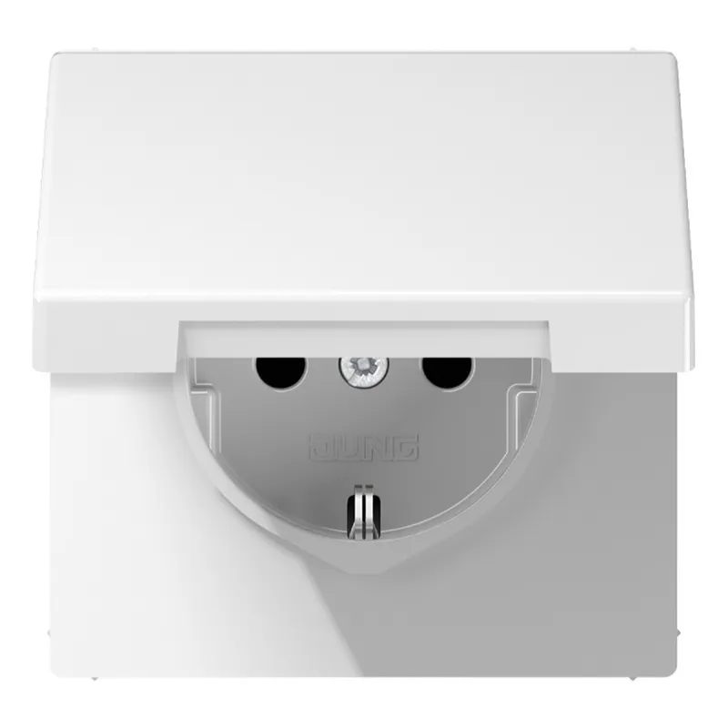 Jung SCHUKO Steckdose, 16 A 250 V ~, Schraubklemmen, Klappdeckel, Duroplast, Serie LS, alpinweiß LS1521KLWW