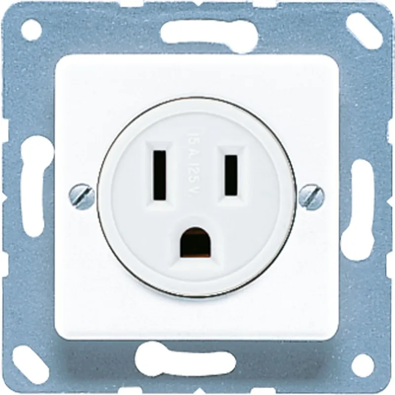 Jung Steckdose, US-Norm NEMA, 15 A 125 V ~, Schraubklemmen, ohne Krallen, Thermoplast, 50 x 50 mm, alpinweiß 121-15WW