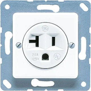 Jung Steckdose, US-Norm NEMA, 20 A 125 V ~, Schraubklemmen, ohne Krallen, Thermoplast, 50 x 50 mm, alpinweiß 121-20WW