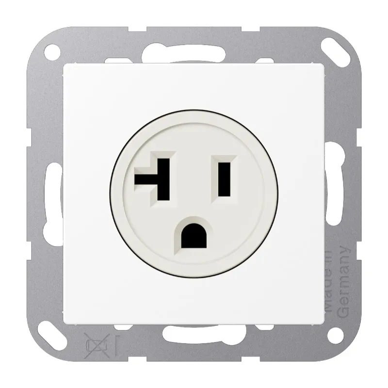 Jung Steckdose, US-Norm NEMA, 20 A 125 V ~, Schraubklemmen, ohne Krallen, Thermoplast lackiert, Serie A, schneeweiß matt A521-20WWM
