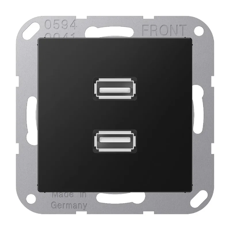 Jung Multimedia-Anschlusssystem 2 x USB 2.0, Serie A, graphitschwarz matt MAA1153SWM