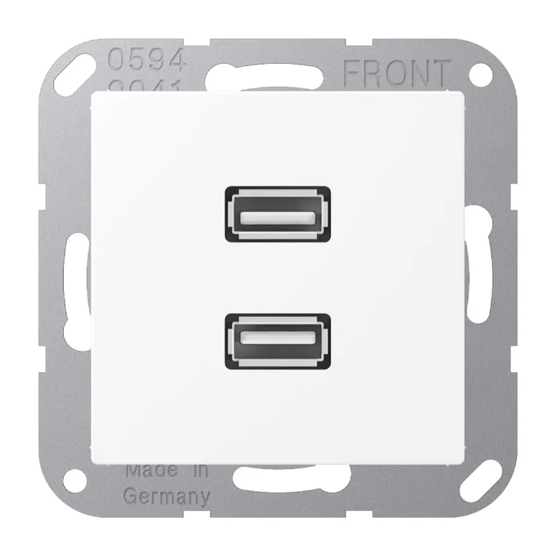Jung Multimedia-Anschlusssystem 2 x USB 2.0, Serie A, schneeweiß matt MAA1153WWM