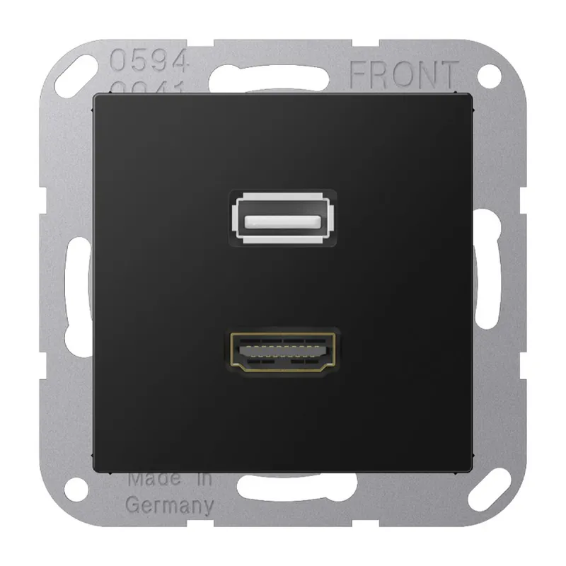 Jung Multimedia-Anschlusssystem HDMI / USB 2.0, Serie A, graphitschwarz matt MAA1163SWM