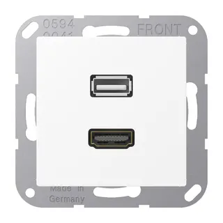 Jung Multimedia-Anschlusssystem HDMI / USB 2.0, Serie A, schneeweiß matt MAA1163WWM