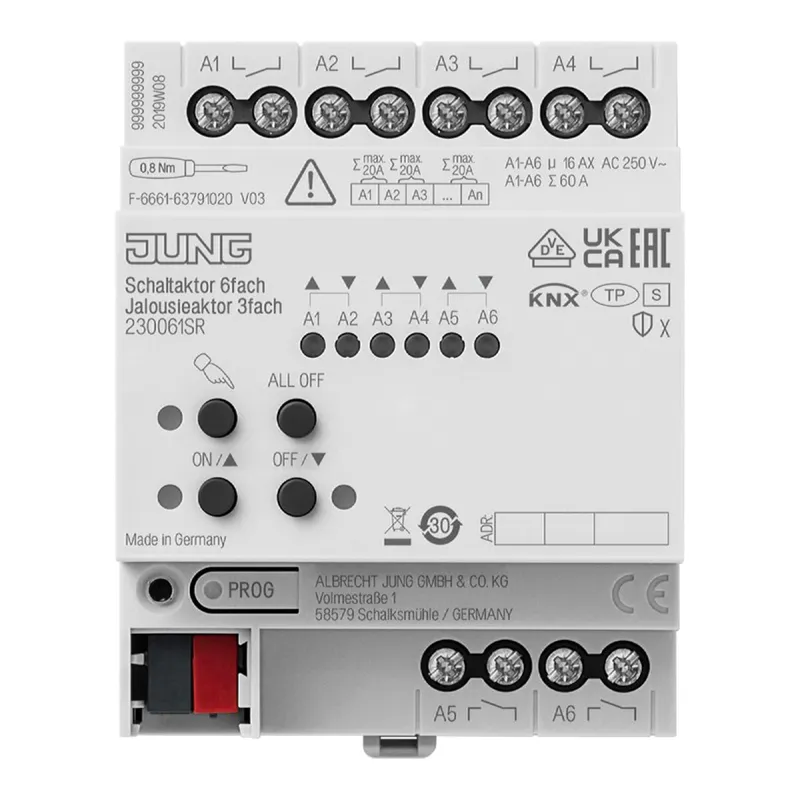 Jung KNX Schaltaktor 6fach, KNX Jalousieaktor 3fach, Secure 230061SR