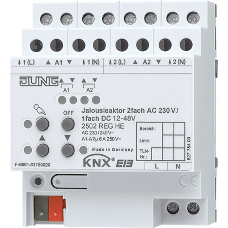 Jung KNX Jalousieaktor 2fach AC 110-230 V, 1fach DC 12-48 V 2502REGHE