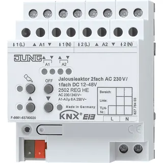 Jung KNX Jalousieaktor 2fach AC 110-230 V, 1fach DC 12-48 V 2502REGHE