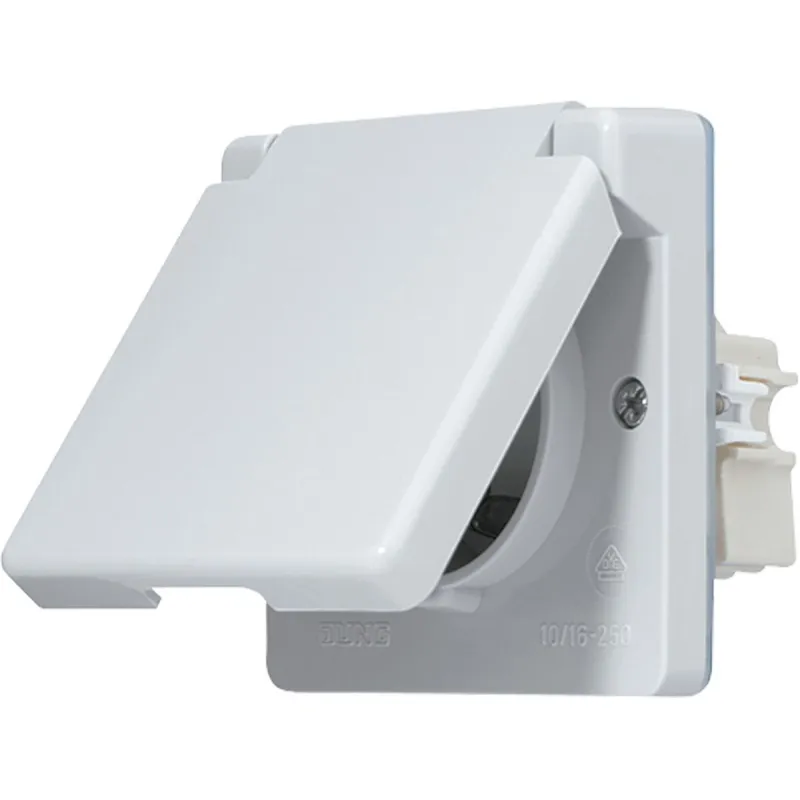 Jung SCHUKO Steckdose, 16 A 250 V ~, 1fach senkrechte und waagerechte Montage, Klappdeckel, WG 600, grau 620WXOT