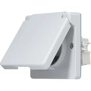 Jung SCHUKO Steckdose, 16 A 250 V ~, 1fach senkrechte und waagerechte Montage, Klappdeckel, WG 600, grau 620WOT