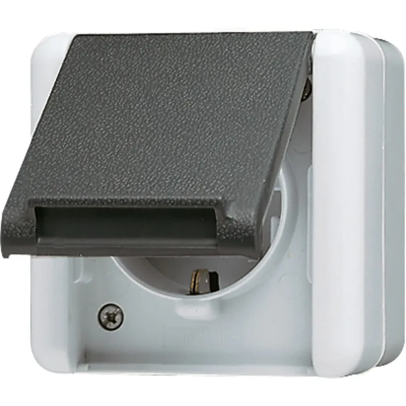 Jung SCHUKO Steckdose, für Montagegehäuse, 16 A 250 V ~, Klappdeckel, IP 44, WG 800 820WOT