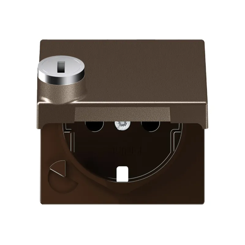 Jung Zentralplatte für SCHUKO®-Steckdoseneinsätze, Klappdeckel, Thermoplast lackiert, Serie A, mokka A1520KLSLPLMO