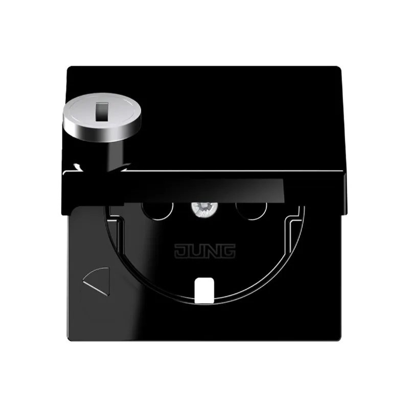Jung Zentralplatte für SCHUKO®-Steckdoseneinsätze, Klappdeckel, Thermoplast, Serie A, schwarz A1520KLSLPLSW