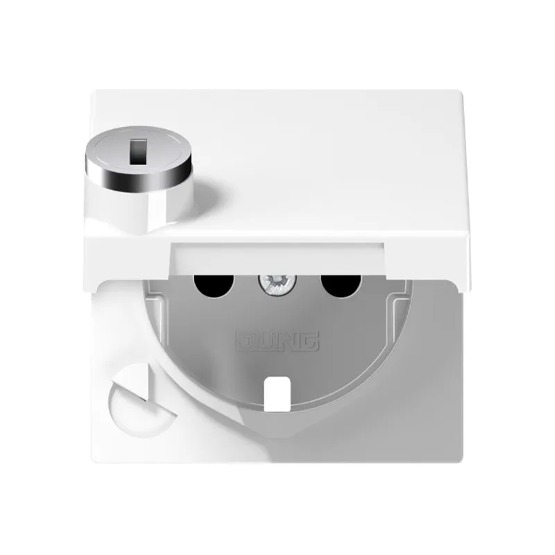 Jung Zentralplatte für SCHUKO®-Steckdoseneinsätze, Klappdeckel, Thermoplast, Serie A, alpinweiß A1520KLSLPLWW