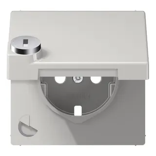 Jung Zentralplatte für SCHUKO®-Steckdosen, Klappdeckel, mit Sicherheitsschloss, Duroplast, Serie LS, lichtgrau LS1520KLSLPLLG