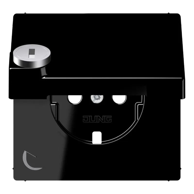 Jung Zentralplatte für SCHUKO®-Steckdosen, Klappdeckel, mit Sicherheitsschloss, Duroplast, Serie LS, schwarz LS1520KLSLPLSW